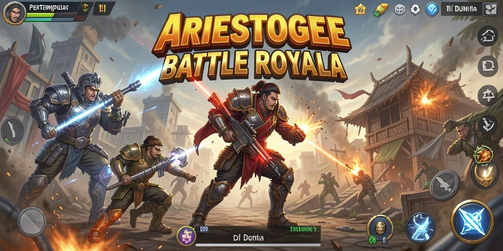 Tampilan seru dari gameplay ARIESTOGEL dalam pertempuran Battle Royale.