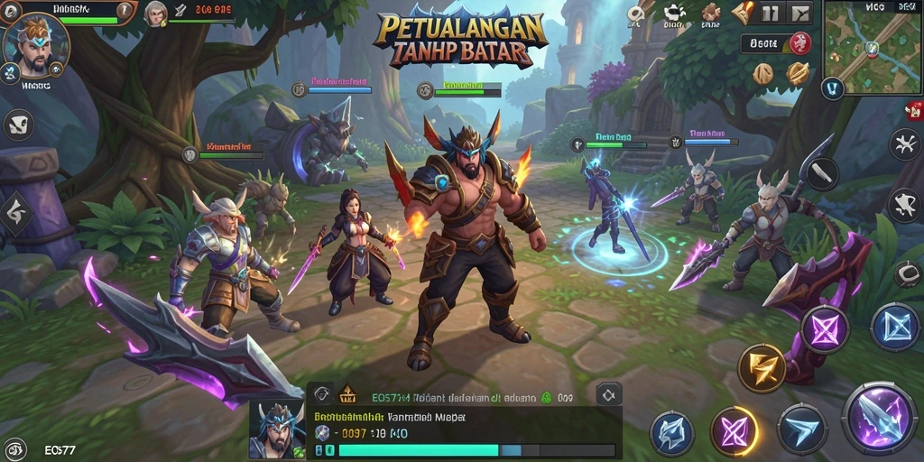 Screenshot menunjukkan aksi mendebarkan dalam pertempuran MMORPG di EOS77.