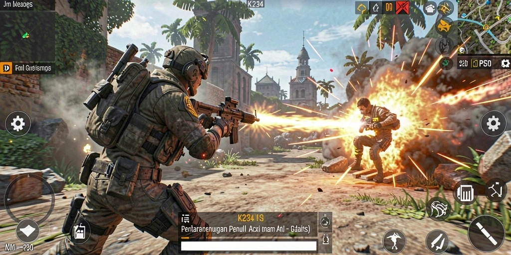 Screenshot utama K234 menampilkan aksi gameplay FPS yang seru.