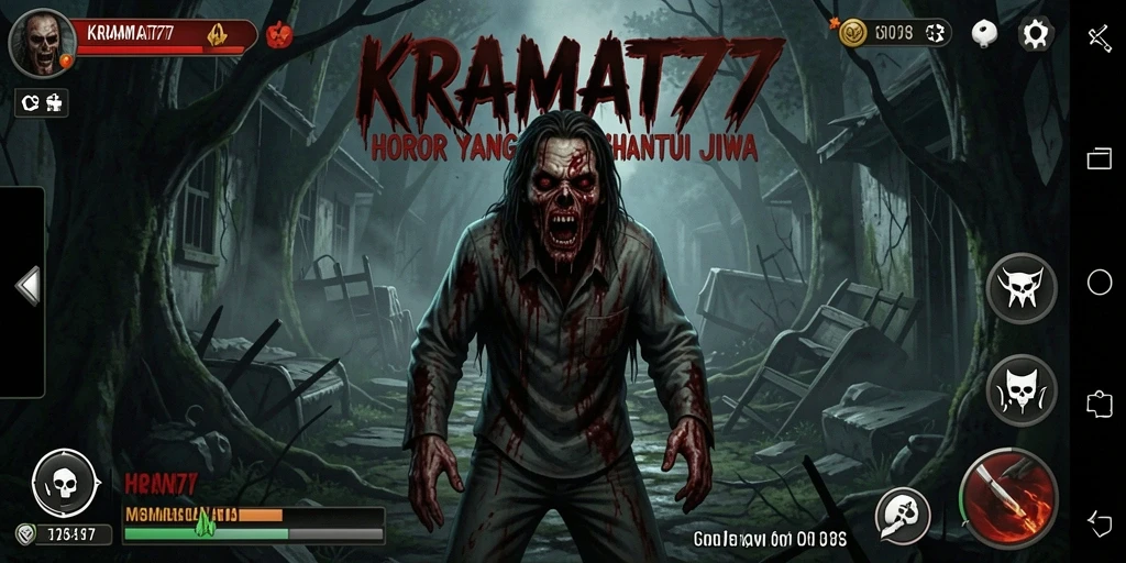 Screenshot gameplay menegangkan dari KRAMAT77 yang menampilkan suasana horor.