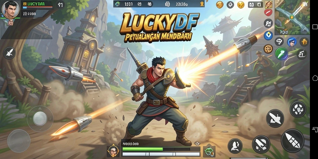Tampilan gameplay Action yang mendebarkan dalam LUCKYDF.