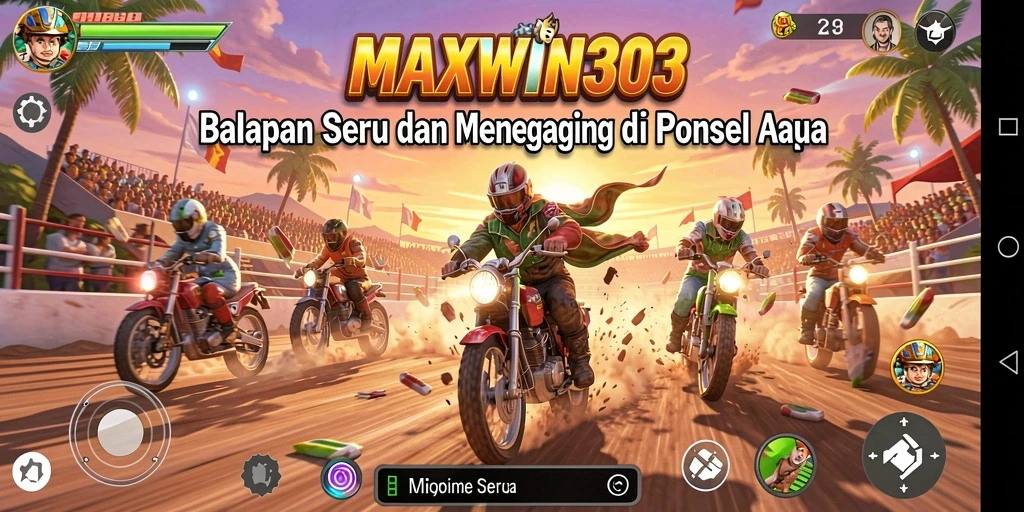 Screenshot gameplay MAXWIN303 dengan mobil balap di trek menantang.