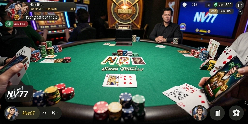 Screenshot permainan NV77 yang menampilkan aksi Poker mendebarkan.