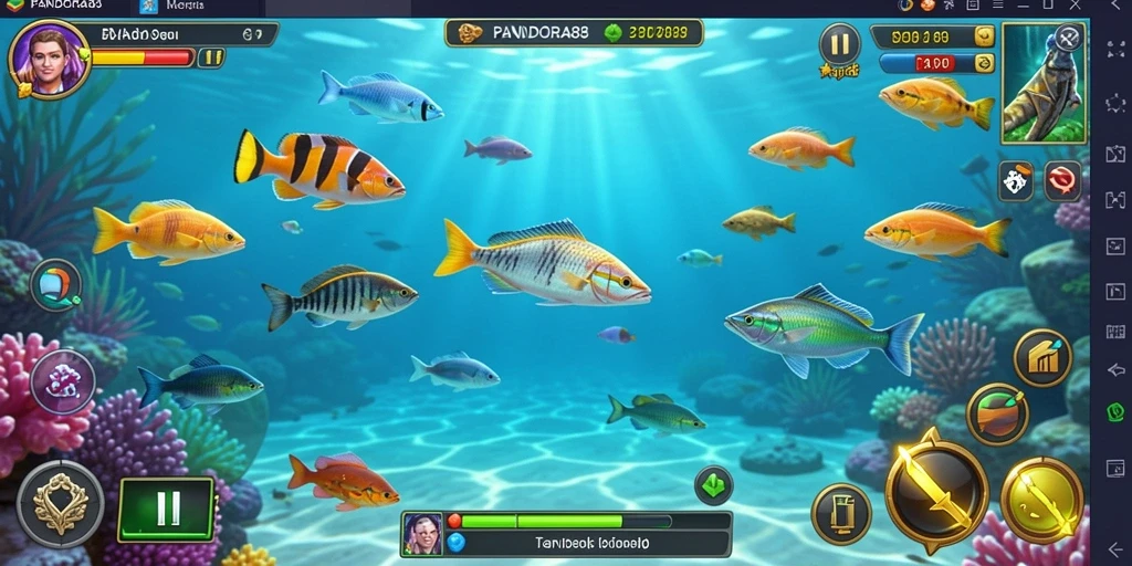 Screenshot gameplay PANDORA88 menampilkan aksi menembak ikan yang menyenangkan.