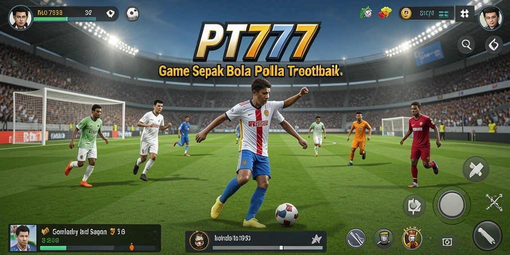 Tampilan gameplay dinamis PT777 dengan aksi sepak bola yang seru.