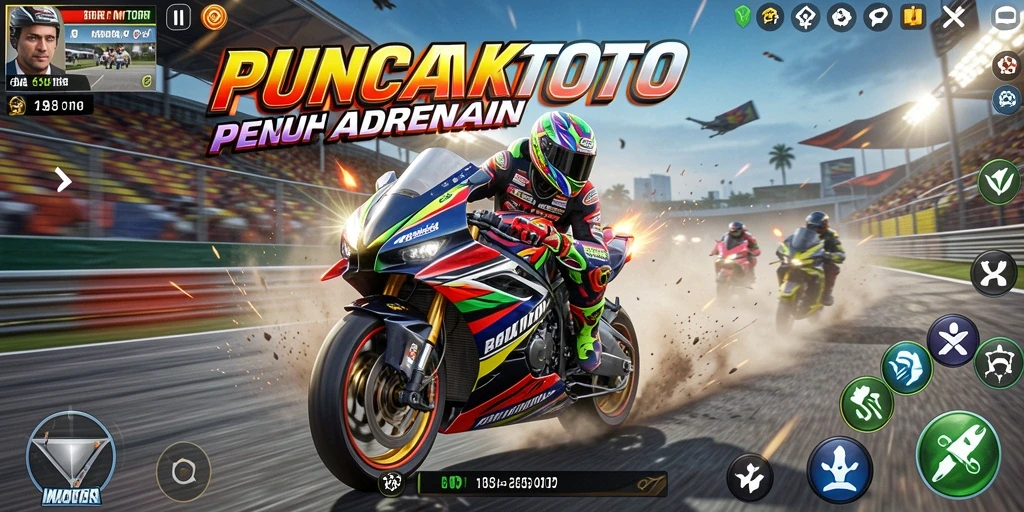 Screenshot PUNCAKTOTO menampilkan aksi balap motor yang seru dan mendebarkan.