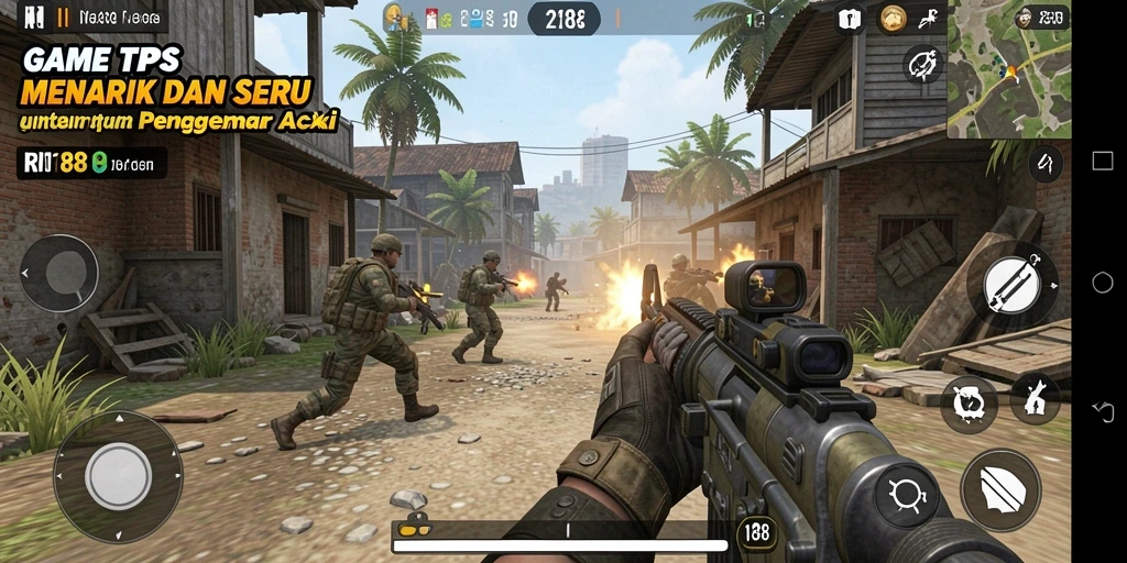 Screenshot menunjukkan aksi mendebarkan dalam game TPS RI188.