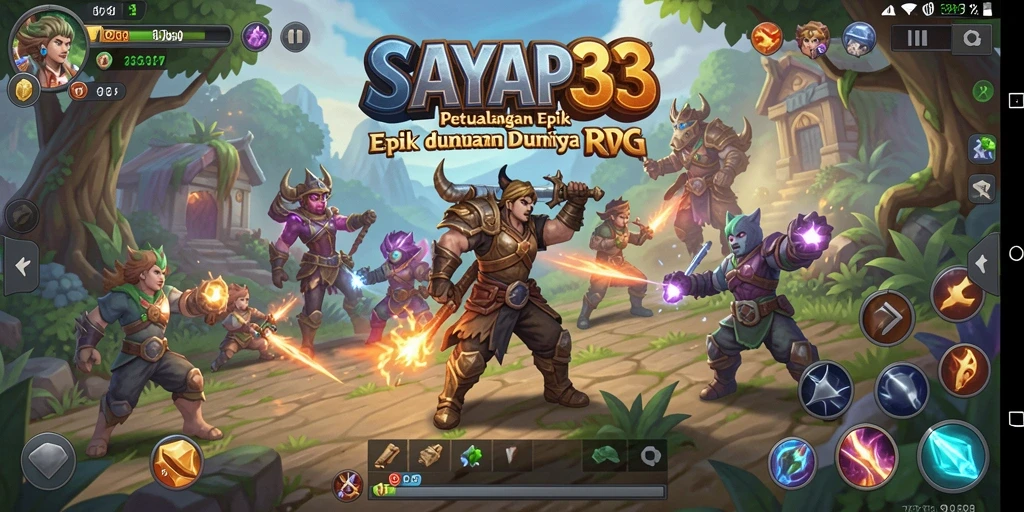 Screenshot gameplay SAYAP33 menampilkan pertempuran seru di dunia RPG.